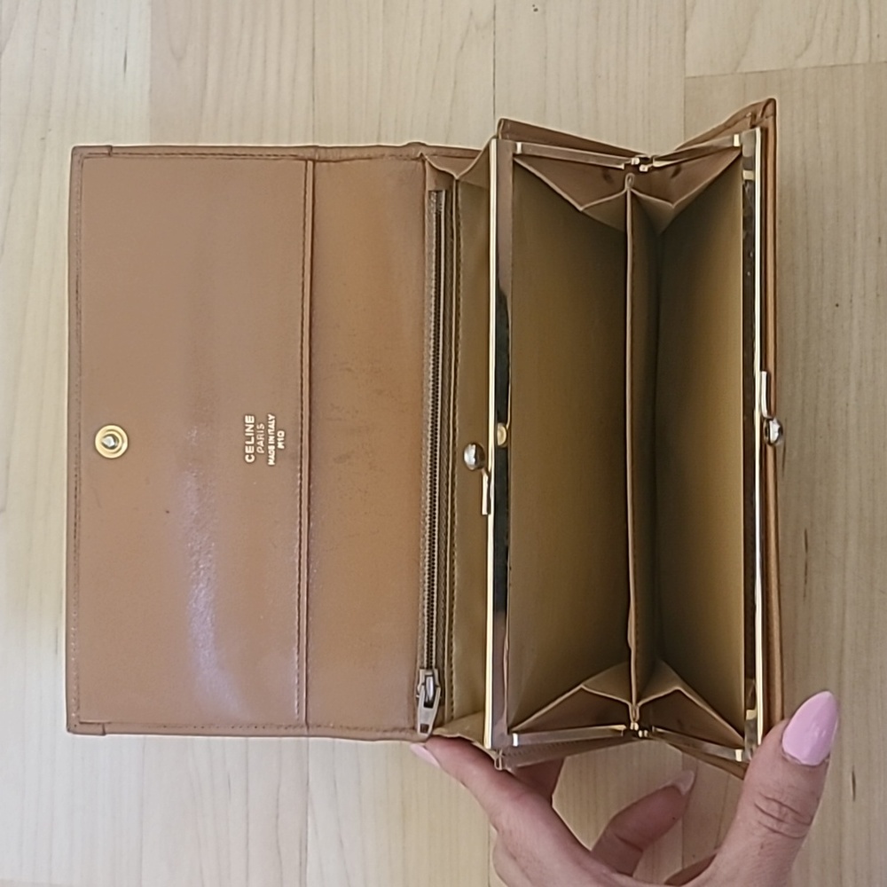 Celine Long Wallet Macadam Pattern Leather Tan Br… - image 5